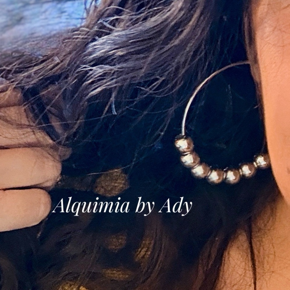 Big hoops ball beaded silver earrings